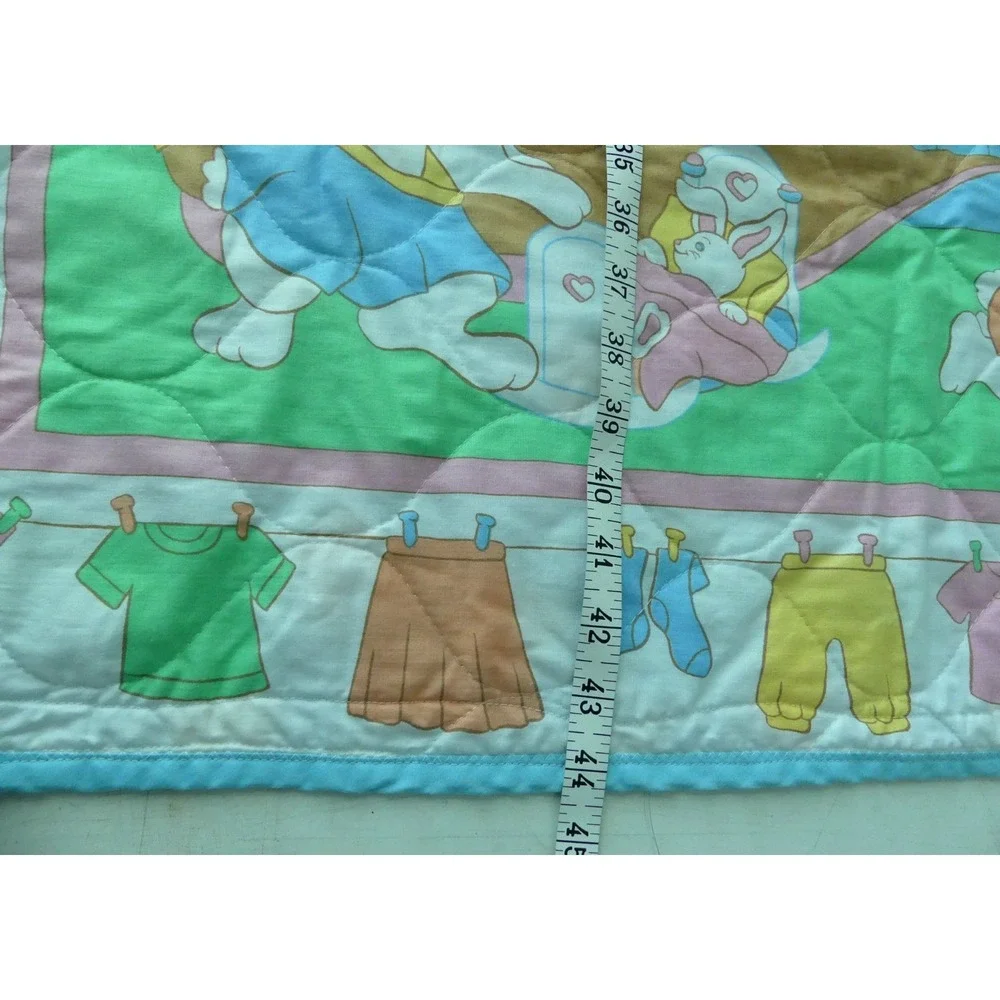 Vtg Nursery‎ Rhyme Childs Quilt Old Woman in Shoe Rabbits Blanket Clothesline